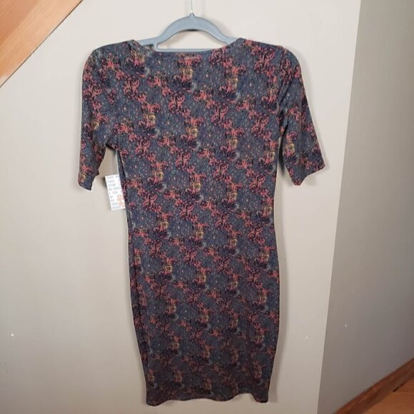 NWT LuLaRoe Women's JULIA Floral Dress Pencil Stretch Size XS Grey Rose Black - Picture 6 of 7